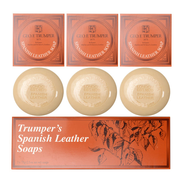 Geo. F. Trumper Spanish Leather Hand and Bath Soap, 3 x 75g Bar Soap